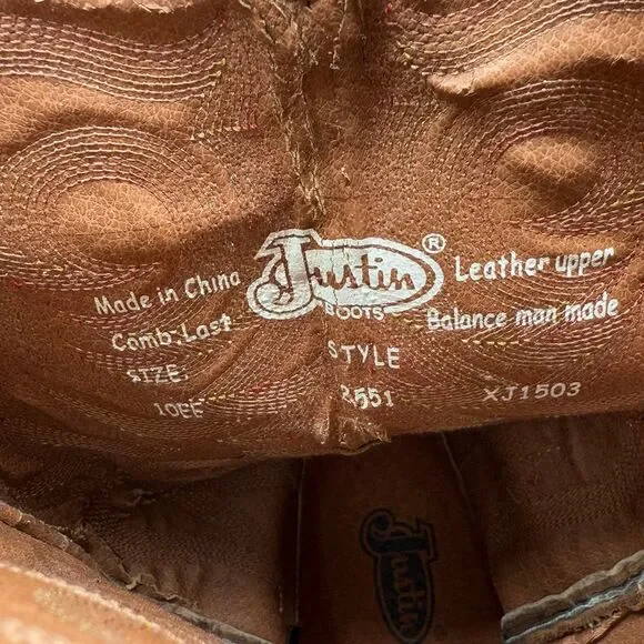 Justin Stampede 2551 Brown Leather Pull On Western Cowboy Boots Men's 10EE